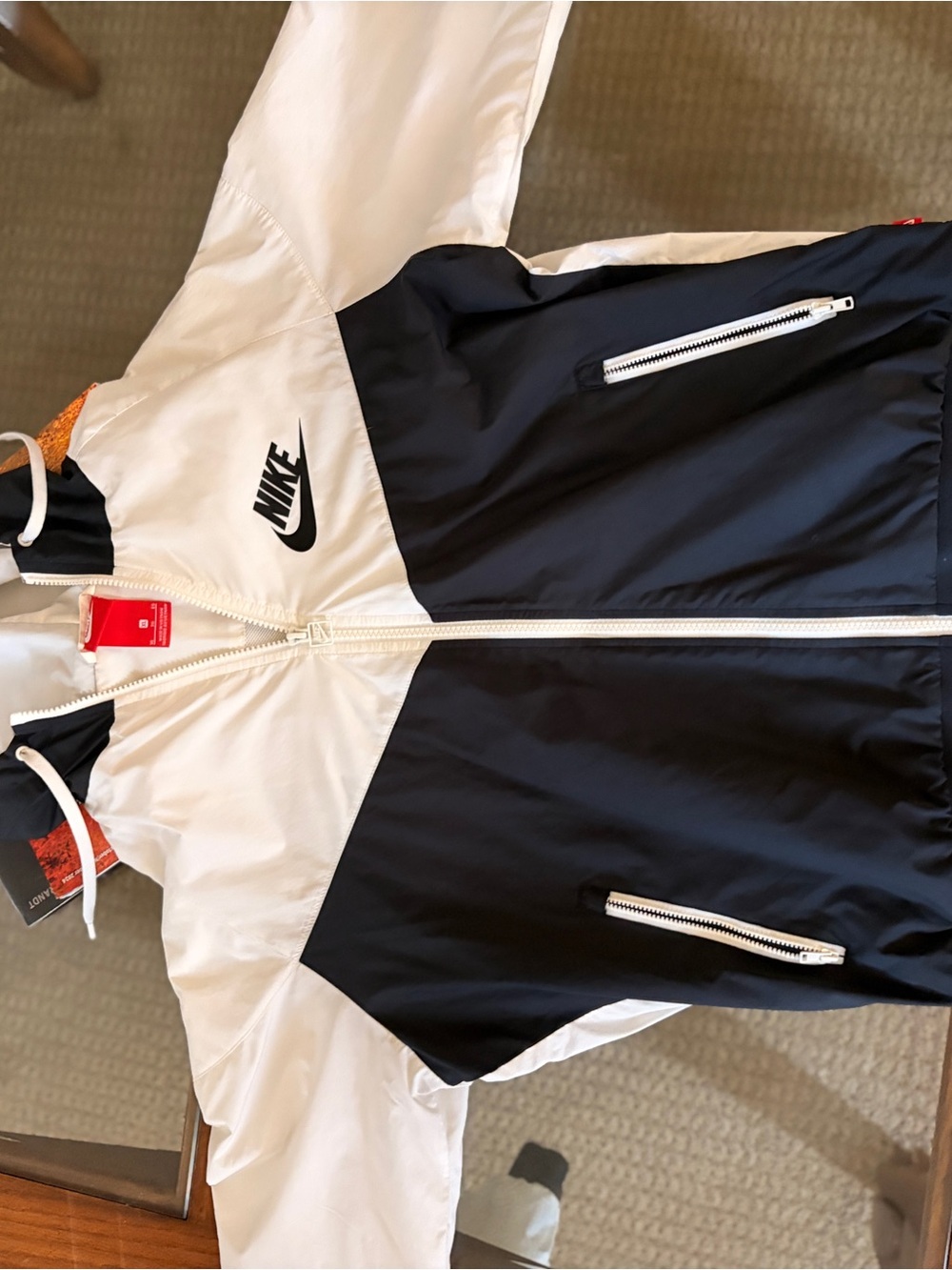 Nike White and Black Zip-Up Windbreaker Jacket